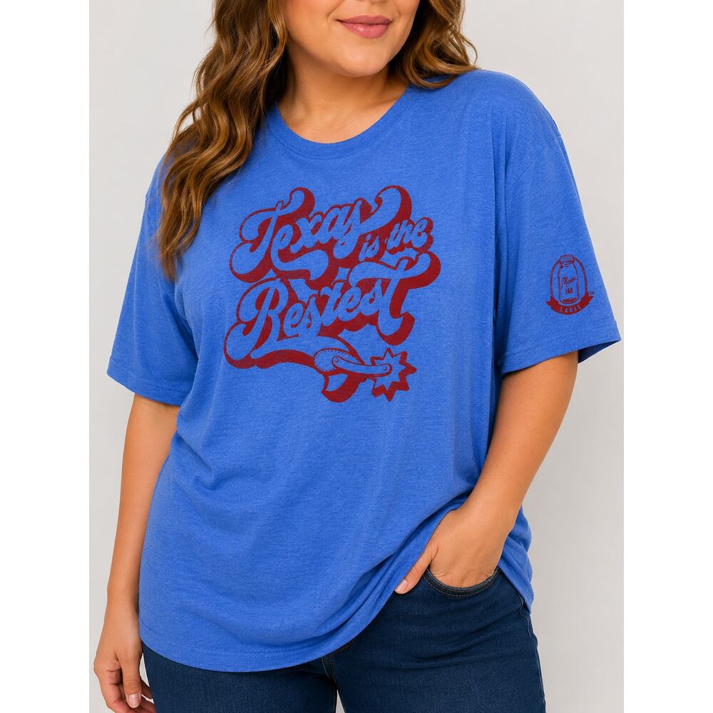 Mason Jar Label Texas Is The Bestest Graphic Tee XL Blue Western UNISEX